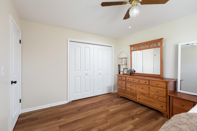 206-208 N Fremont St, Naperville, IL 60540 - bedroom featuring wood finished floors, baseboards, a closet, and ceiling fan
