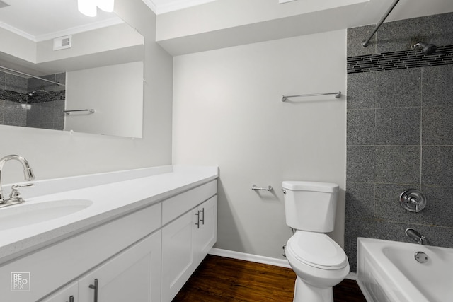 6724 181st St Unit 1513, Tinley Park, IL 60477 - bathroom with vanity, toilet, crown molding, shower / washtub combination, and baseboards
