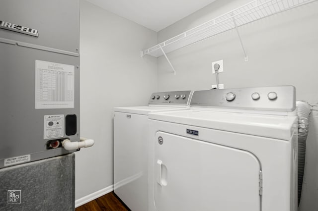 6724 181st St Unit 1513, Tinley Park, IL 60477 - laundry area featuring washing machine and dryer, dark wood-type flooring, and baseboards