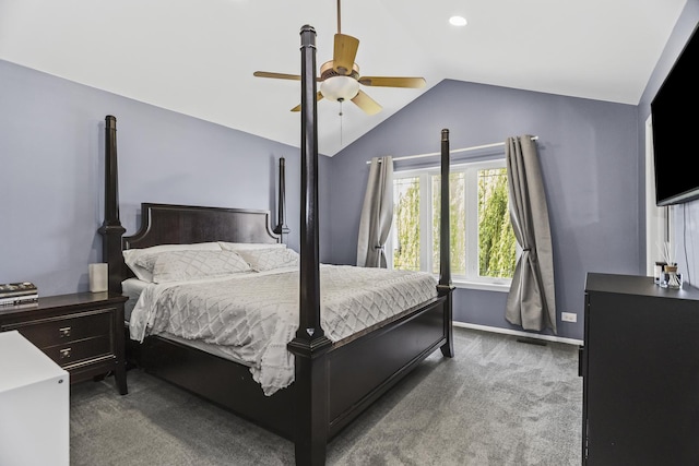 1475 Beaumont Cir, Bartlett, IL 60103 - bedroom with carpet, vaulted ceiling, baseboards, and ceiling fan