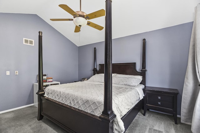 1475 Beaumont Cir, Bartlett, IL 60103 - carpeted bedroom featuring vaulted ceiling, baseboards, and a ceiling fan