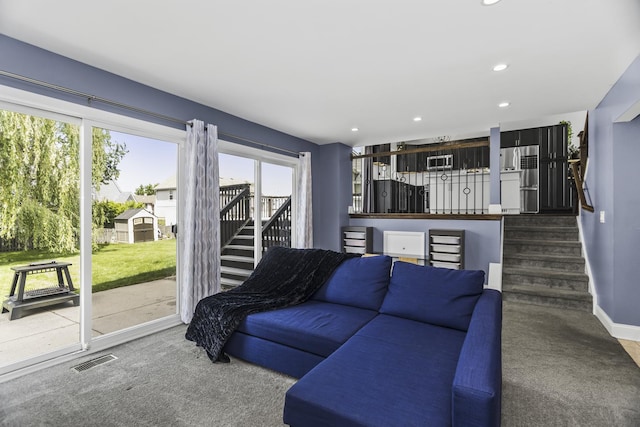 1475 Beaumont Cir, Bartlett, IL 60103 - carpeted living room with baseboards, stairway, and recessed lighting