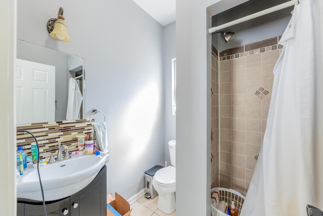 2248 W 50th Pl, Chicago, IL 60609 - full bath featuring vanity, tile patterned floors, toilet, backsplash, and a tile shower