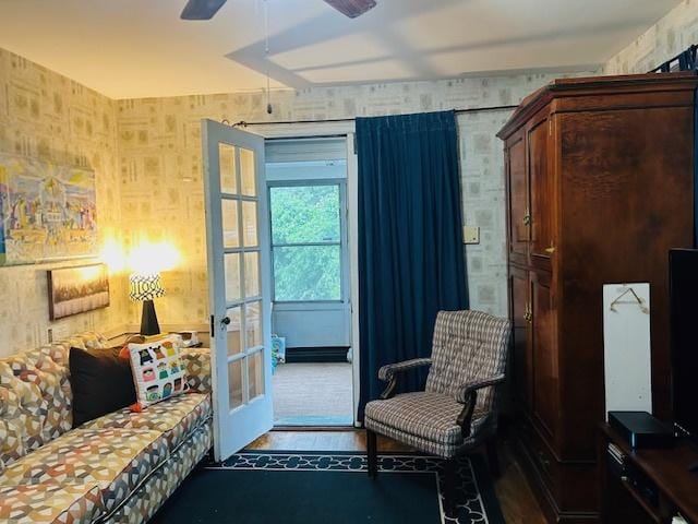 1607 183rd St, Homewood, IL 60430 - living area featuring a ceiling fan, wood finished floors, and french doors