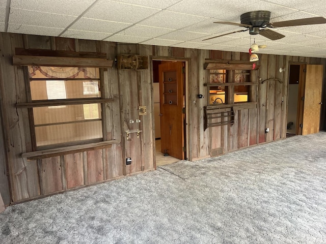 204 Elm St, Morrison, IL 61270 - spare room featuring carpet, a ceiling fan, and wooden walls