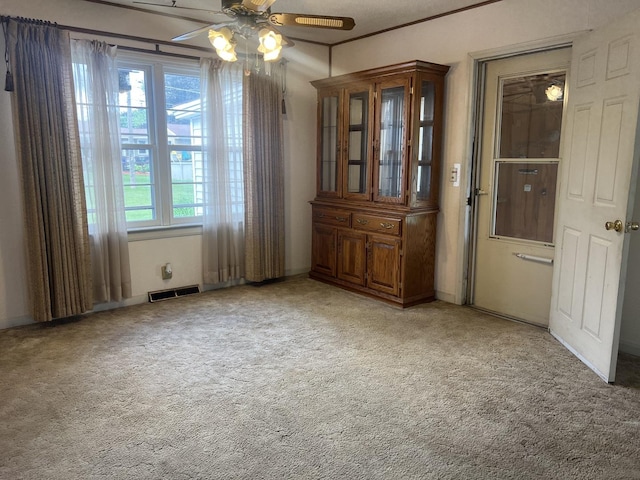 204 Elm St, Morrison, IL 61270 - unfurnished room with a ceiling fan, light carpet, ornamental molding, and baseboards