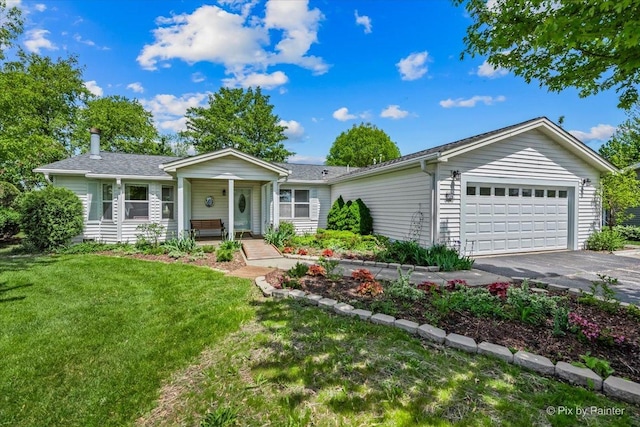 14 Devonshire Ct, Grayslake, IL 60030 - ranch-style home with covered porch, a front lawn, an attached garage, and driveway