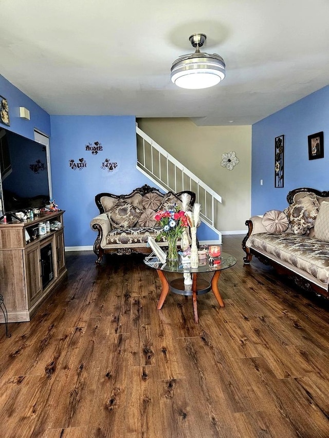 306 Milton Ct Unit B, Bloomingdale, IL 60108 - living area with stairs, wood finished floors, and baseboards