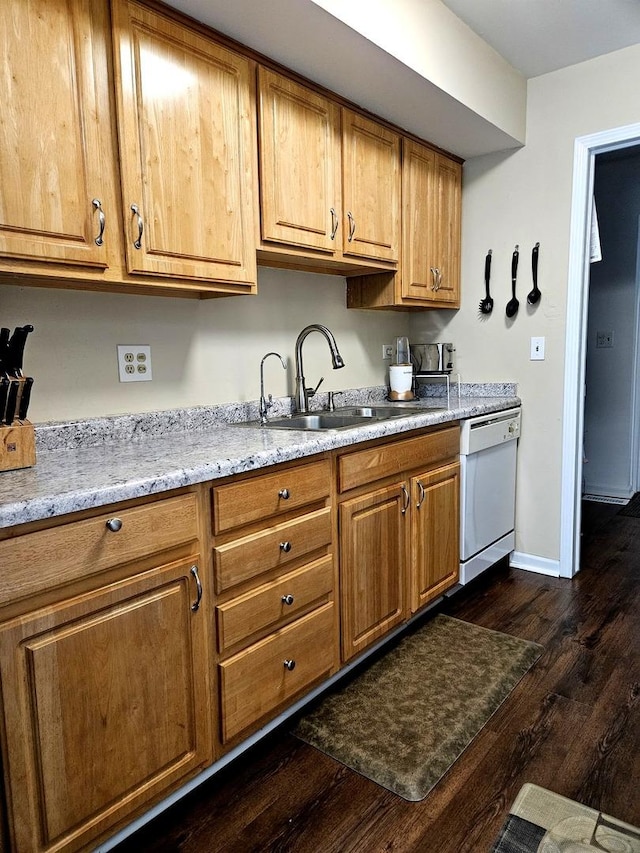 306 Milton Ct Unit B, Bloomingdale, IL 60108 - kitchen featuring dishwasher, dark wood finished floors, a sink, and brown cabinets