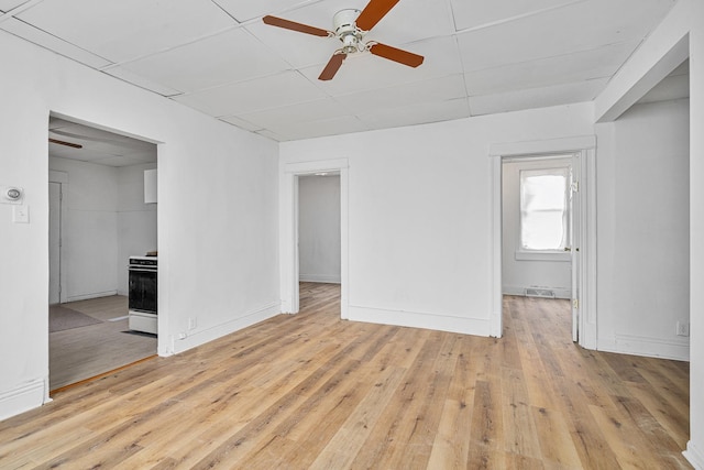 2022 S Halsted St, Chicago Heights, IL 60411 - unfurnished room featuring a ceiling fan, light wood-style flooring, a paneled ceiling, and baseboards