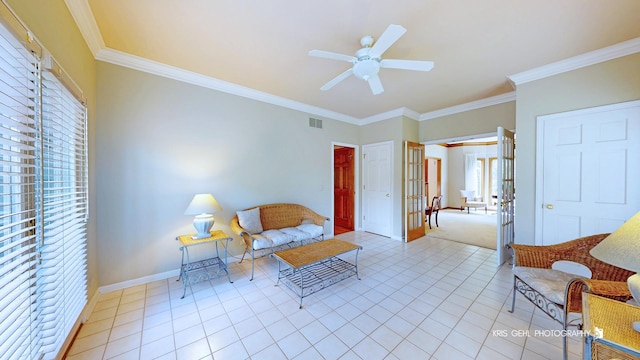 1420 Greenlake Dr, Aurora, IL 60502 - sitting room with crown molding, ceiling fan, and light tile patterned flooring