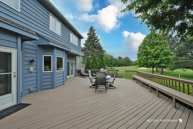 1420 Greenlake Dr, Aurora, IL 60502 - wooden terrace with outdoor dining space and a yard