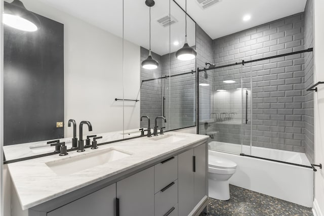 3406 N Keating Ave, Chicago, IL 60641 - full bath with double vanity, combined bath / shower with glass door, recessed lighting, and tile patterned flooring