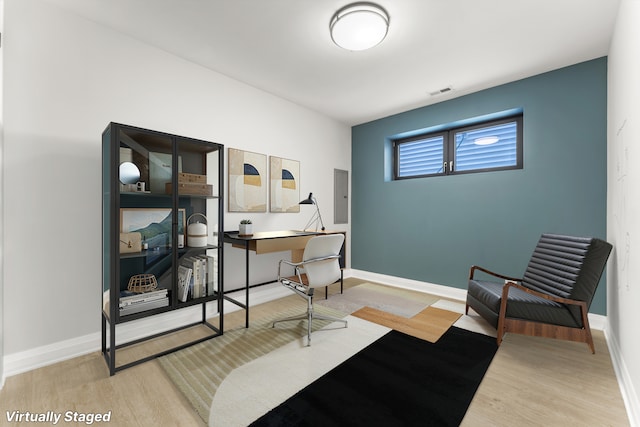3406 N Keating Ave, Chicago, IL 60641 - office area with electric panel and wood finished floors
