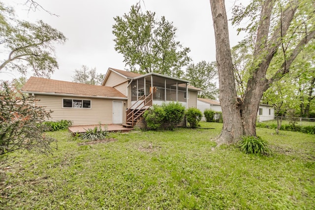 4237 Arlington Dr, Richton Park, IL 60471 - rear view of house with a sunroom and a deck