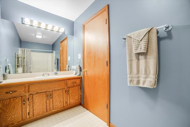 16308 S Peerless Ct, Plainfield, IL 60586 - bathroom with vanity, tile patterned floors, and a shower with shower curtain