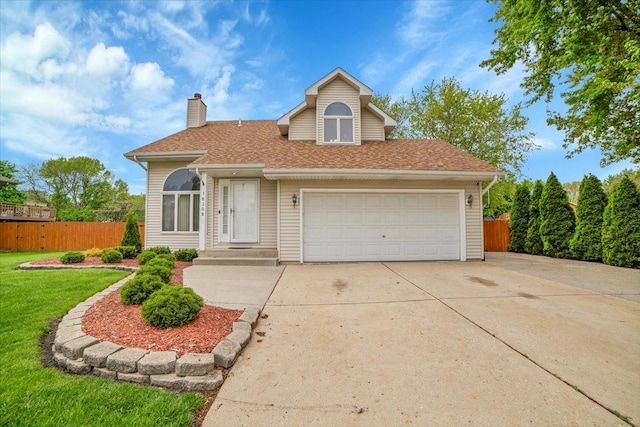 16308 S Peerless Ct, Plainfield, IL 60586 - traditional-style home featuring a chimney, concrete driveway, an attached garage, and roof with shingles