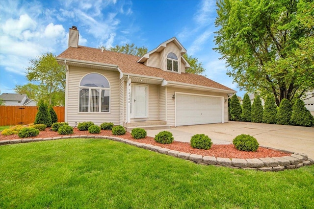 16308 S Peerless Ct, Plainfield, IL 60586 - view of front of property featuring concrete driveway, a chimney, an attached garage, and a shingled roof