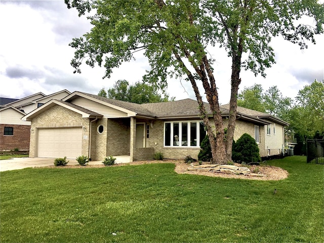 2751 Bluestone Bay Dr, New Lenox, IL 60451 - ranch-style house with an attached garage, a front yard, concrete driveway, and brick siding