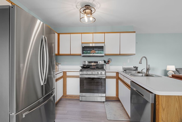 1585 Belle Haven Dr, Grayslake, IL 60030 - kitchen with stainless steel appliances, a sink, a peninsula, and light countertops