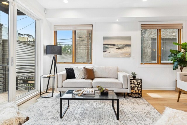 921 N Honore St Unit B, Chicago, IL 60622 - living area featuring wood finished floors, baseboards, and recessed lighting