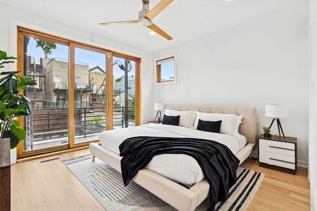 921 N Honore St Unit B, Chicago, IL 60622 - bedroom with access to exterior, wood finished floors, recessed lighting, and a ceiling fan