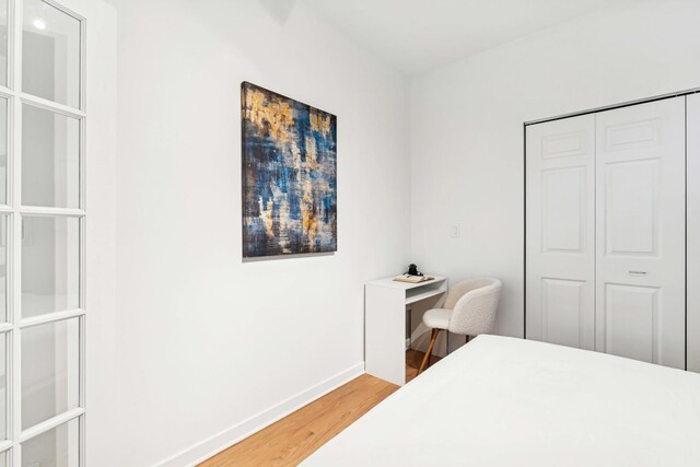 921 N Honore St Unit B, Chicago, IL 60622 - bedroom featuring light wood-type flooring, baseboards, and a closet