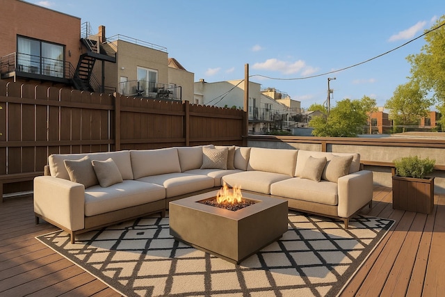 921 N Honore St Unit B, Chicago, IL 60622 - wooden deck with an outdoor living space with a fire pit and a residential view