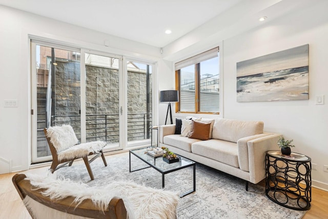 921 N Honore St Unit B, Chicago, IL 60622 - living room featuring wood finished floors, recessed lighting, and baseboards