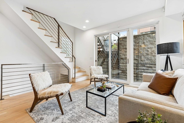 921 N Honore St Unit B, Chicago, IL 60622 - living area with wood finished floors, stairs, and recessed lighting