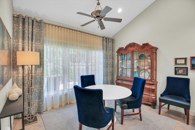 2502 Prairie Ridge Pl, Champaign, IL 61822 - office space featuring lofted ceiling, light tile patterned flooring, ceiling fan, and recessed lighting