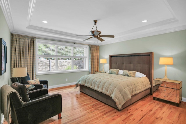 2502 Prairie Ridge Pl, Champaign, IL 61822 - bedroom with a raised ceiling, ornamental molding, baseboards, light wood-type flooring, and recessed lighting