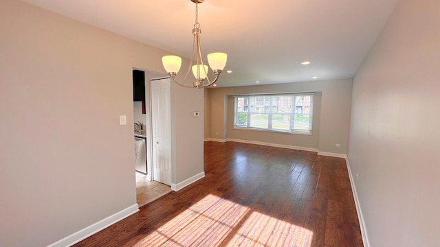 22500 Pleasant Dr, Richton Park, IL 60471 - empty room with a chandelier, wood-type flooring, baseboards, and recessed lighting