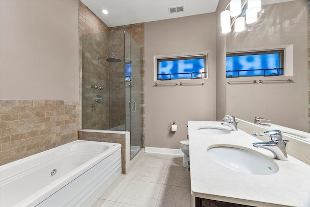 6 N May St Unit 403, Chicago, IL 60607 - full bath featuring a garden tub, a stall shower, tile patterned floors, toilet, and double vanity
