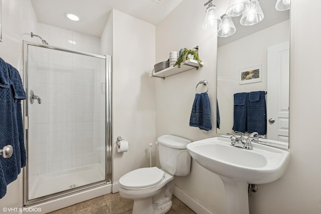 4020 N Damen Ave Unit 408, Chicago, IL 60618 - full bath featuring toilet, baseboards, a shower stall, and tile patterned flooring