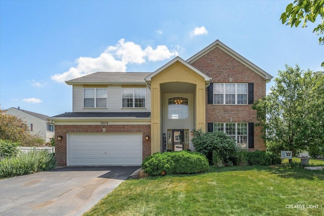 1104 Breckenridge Ln, Shorewood, IL 60404 - traditional home featuring a front lawn, brick siding, an attached garage, and concrete driveway