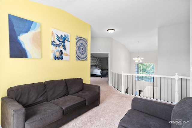 1104 Breckenridge Ln, Shorewood, IL 60404 - carpeted living area featuring lofted ceiling and a chandelier