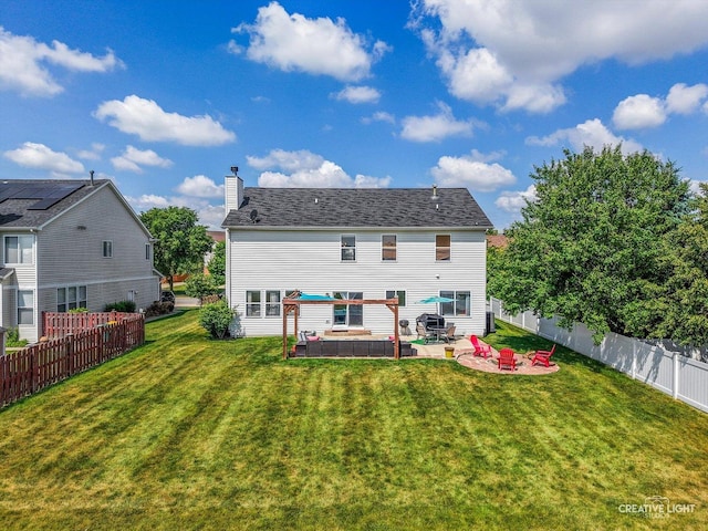 1104 Breckenridge Ln, Shorewood, IL 60404 - back of property featuring a patio area, a chimney, a fenced backyard, and an outdoor hangout area