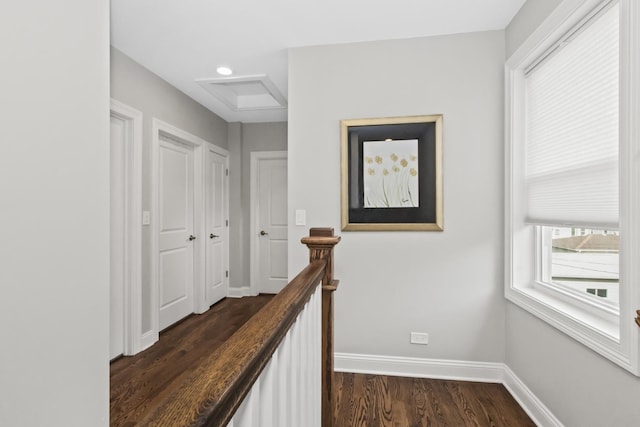 439 Thomas Ave, Forest Park, IL 60130 - hallway featuring attic access, dark wood-style flooring, and an upstairs landing