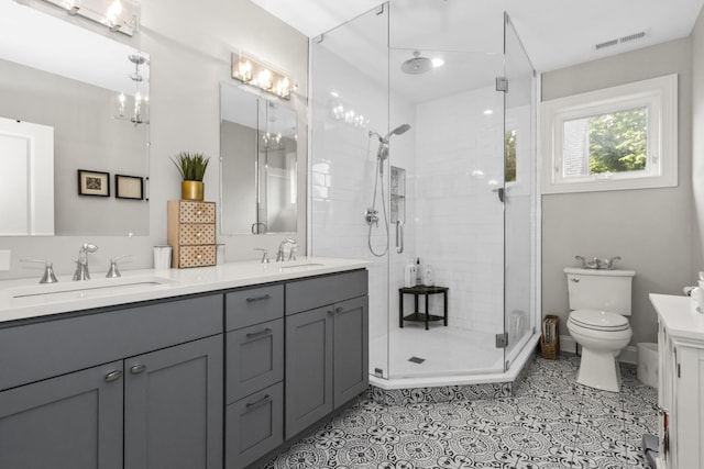 439 Thomas Ave, Forest Park, IL 60130 - full bath with double vanity, a shower stall, and a chandelier