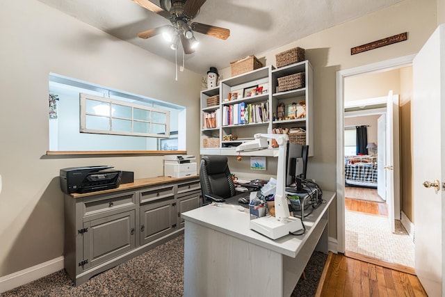 10 N Broadview Ave, Lombard, IL 60148 - home office featuring baseboards, a ceiling fan, and dark wood finished floors