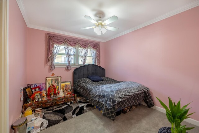 9330 Kolmar Ave, Skokie, IL 60076 - carpeted bedroom featuring crown molding, baseboards, and a ceiling fan