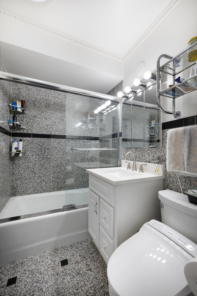 9330 Kolmar Ave, Skokie, IL 60076 - bathroom with toilet, vanity, and shower / bath combination with glass door