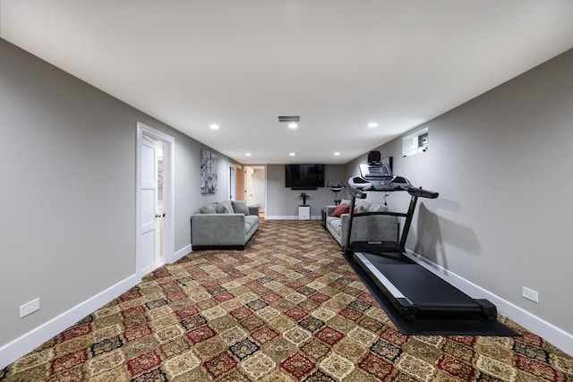 9330 Kolmar Ave, Skokie, IL 60076 - exercise area with baseboards, light colored carpet, and recessed lighting