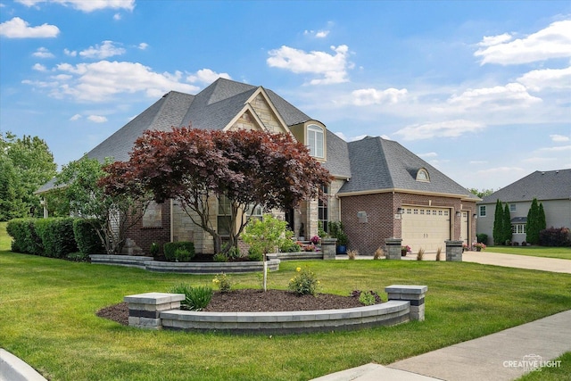 800 Diamond Head Dr E, Shorewood, IL 60404 - view of front of home featuring an attached garage, a front lawn, concrete driveway, and brick siding
