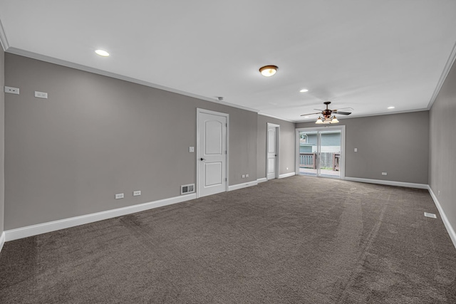 20738 S Hickory Creek Ct, Frankfort, IL 60423 - unfurnished room featuring ceiling fan, recessed lighting, crown molding, and carpet floors