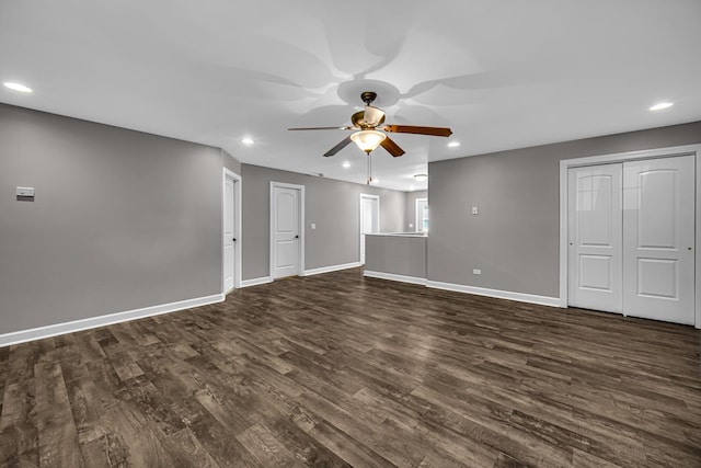 20738 S Hickory Creek Ct, Frankfort, IL 60423 - unfurnished living room with recessed lighting, ceiling fan, and dark wood-style flooring