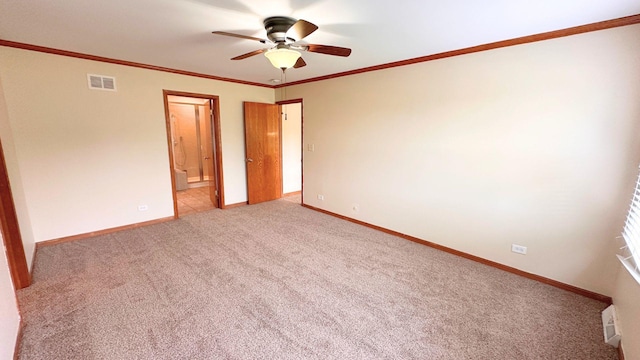 3420 203rd St, Olympia Fields, IL 60461 - spare room featuring ceiling fan, light carpet, baseboards, and ornamental molding