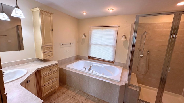 3420 203rd St, Olympia Fields, IL 60461 - full bathroom featuring vanity, a whirlpool tub, tile patterned floors, and a shower stall