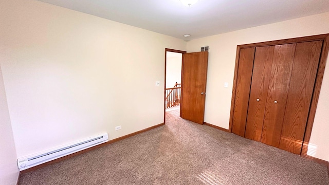 3420 203rd St, Olympia Fields, IL 60461 - unfurnished bedroom with a baseboard radiator, carpet flooring, a closet, and baseboards
